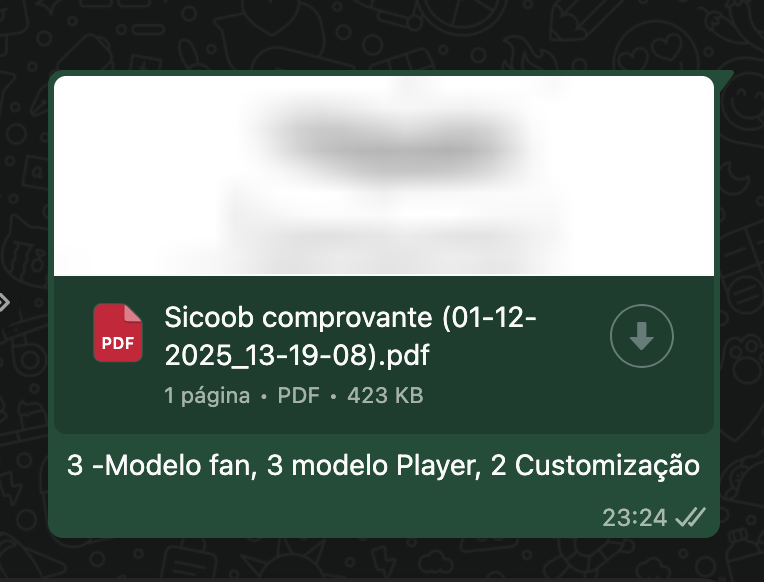 Exemplo de como enviar comprovante ao administrador