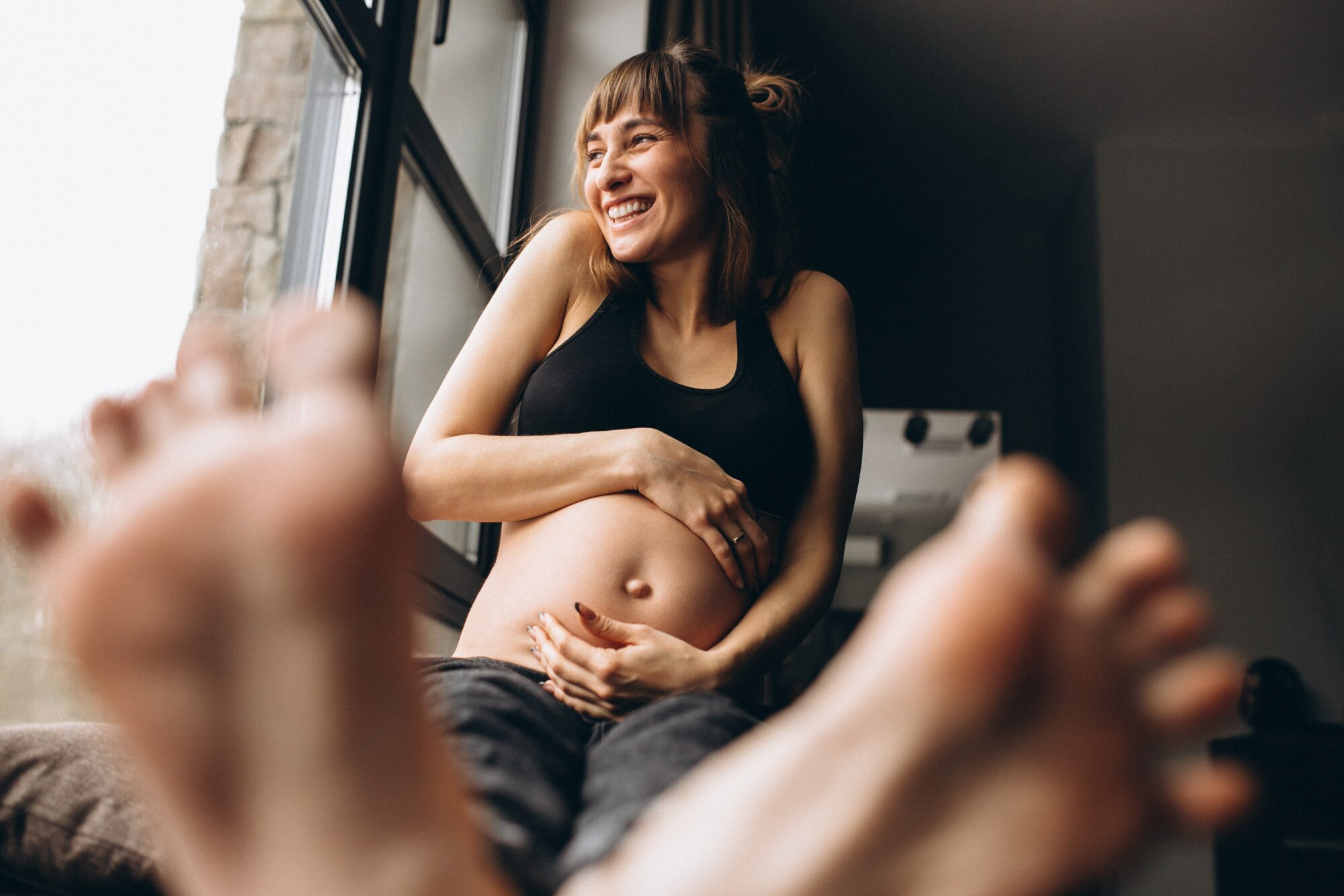 Empowered birthing person with supportive partner