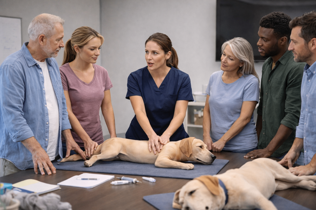 Hands-on pet CPR training class