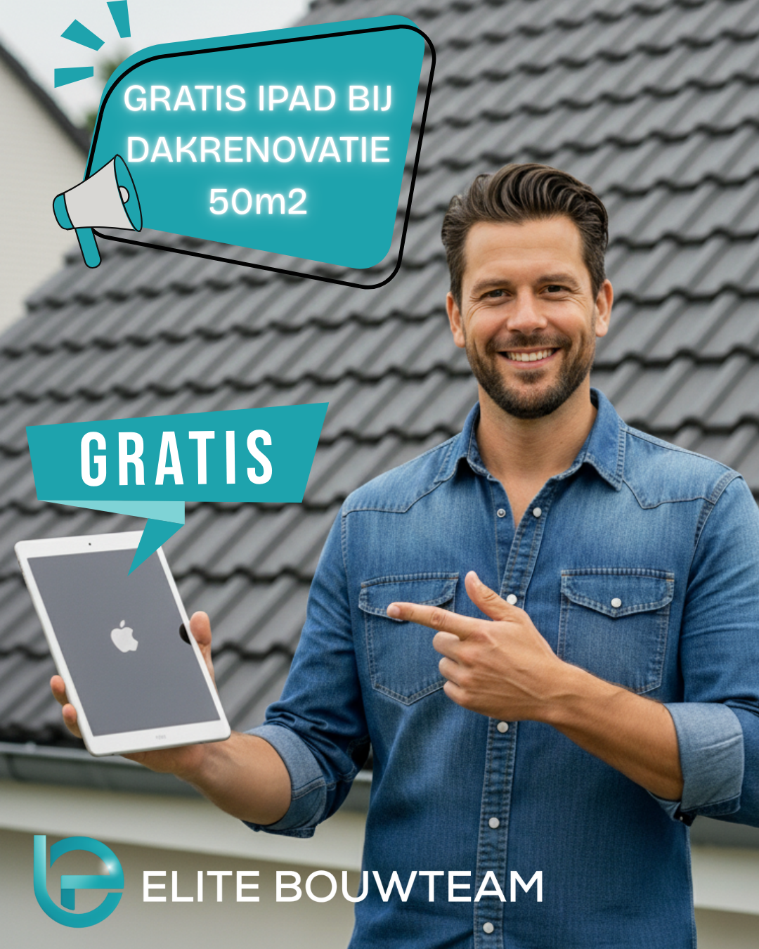 Gratis iPad actie bij dakrenovatie Elite Bouwteam