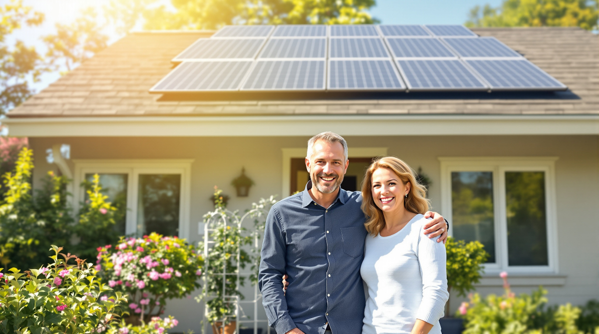 Echte Vlaamse familie met energieadviseur voor hun huis met zonnepanelen