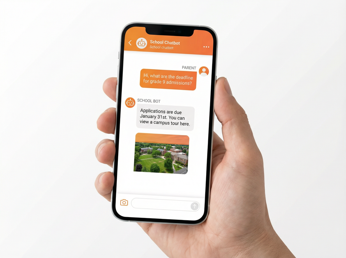 International school chatbot conversation showing admissions details