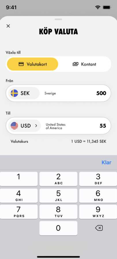 Forex currency card interface