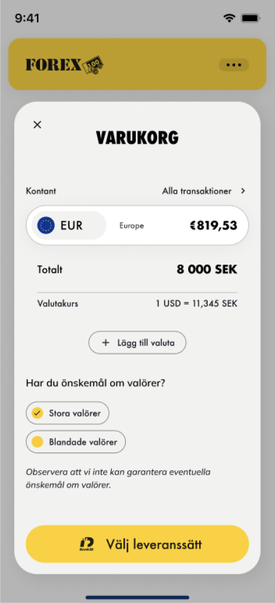 Forex app currency purchase interface