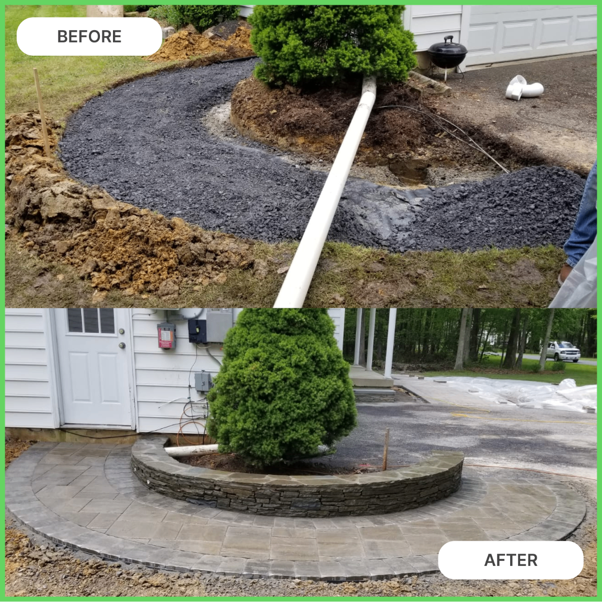 Circular Paver Patio Before and After Transformation