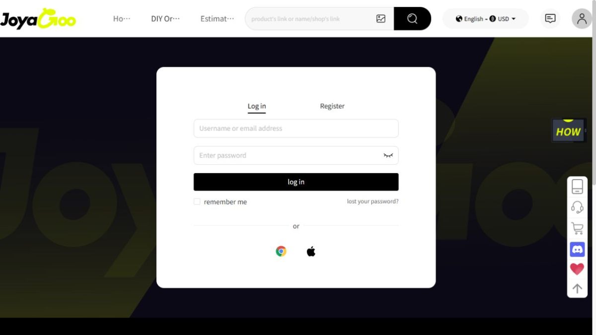 Joyagoo login form with account and password fields