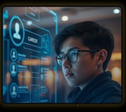 Estudiante usando tecnología holográfica