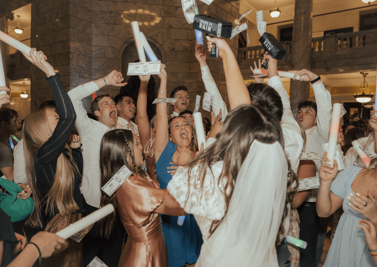 Wedding reception celebration with guests