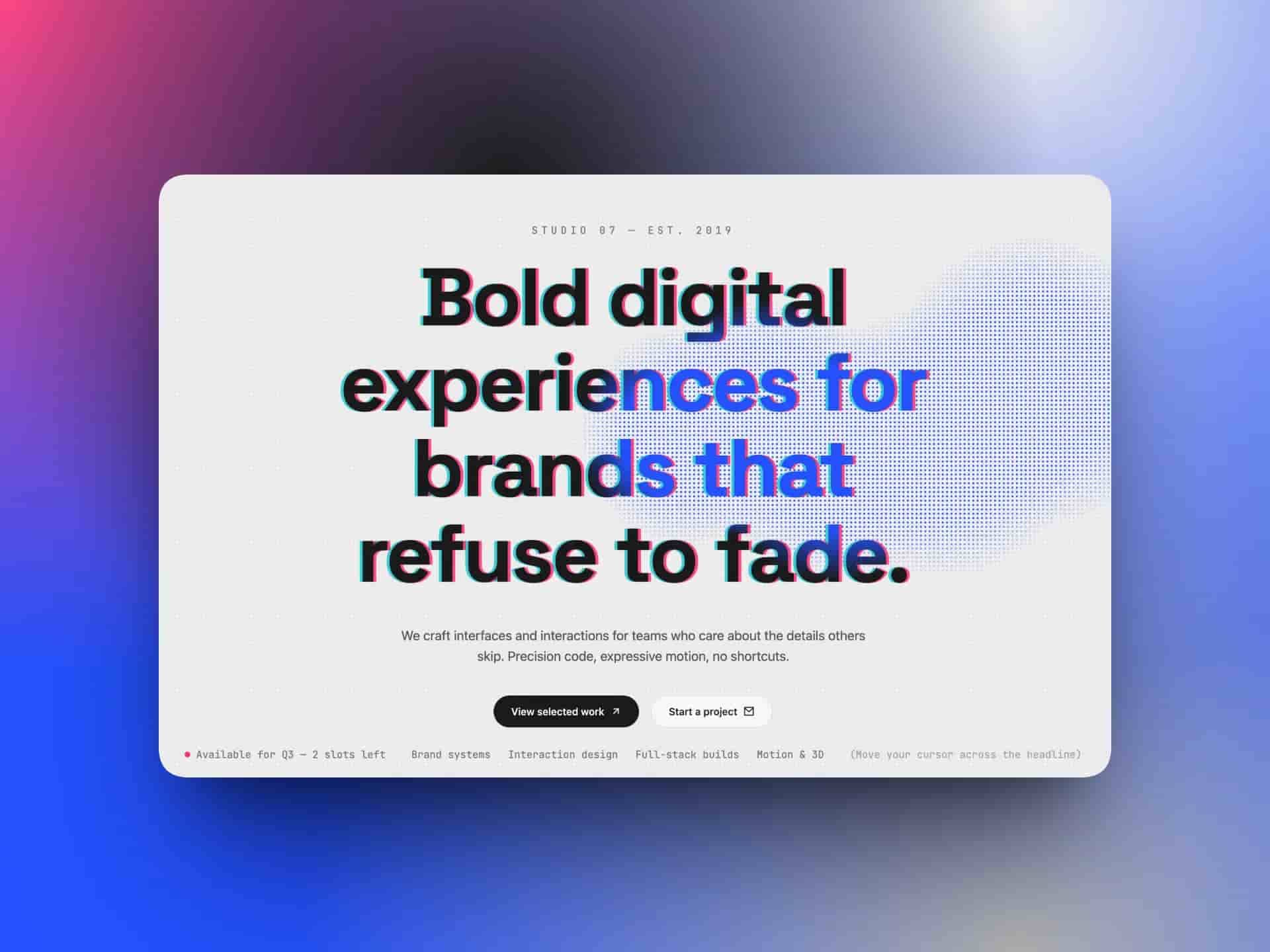 Glitch Halftone Digital Studio Editorial Hero
