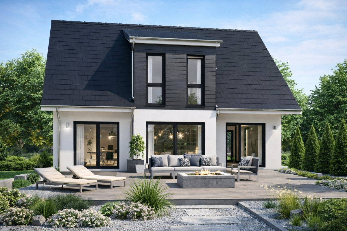 Einfamilienhaus Satteldach mit Outdoor-Lounge – Unabhängige Beratung und Projektsteuerung PeV