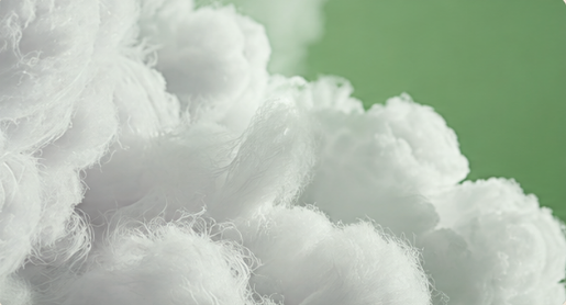 Lofty white 3D down-alternative fiber fill creating a plush airy texture