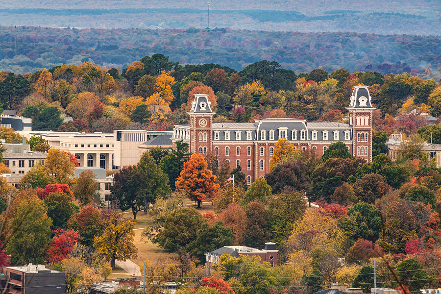 Peaceful Fayetteville Arkansas campus landscape near trauma counseling services