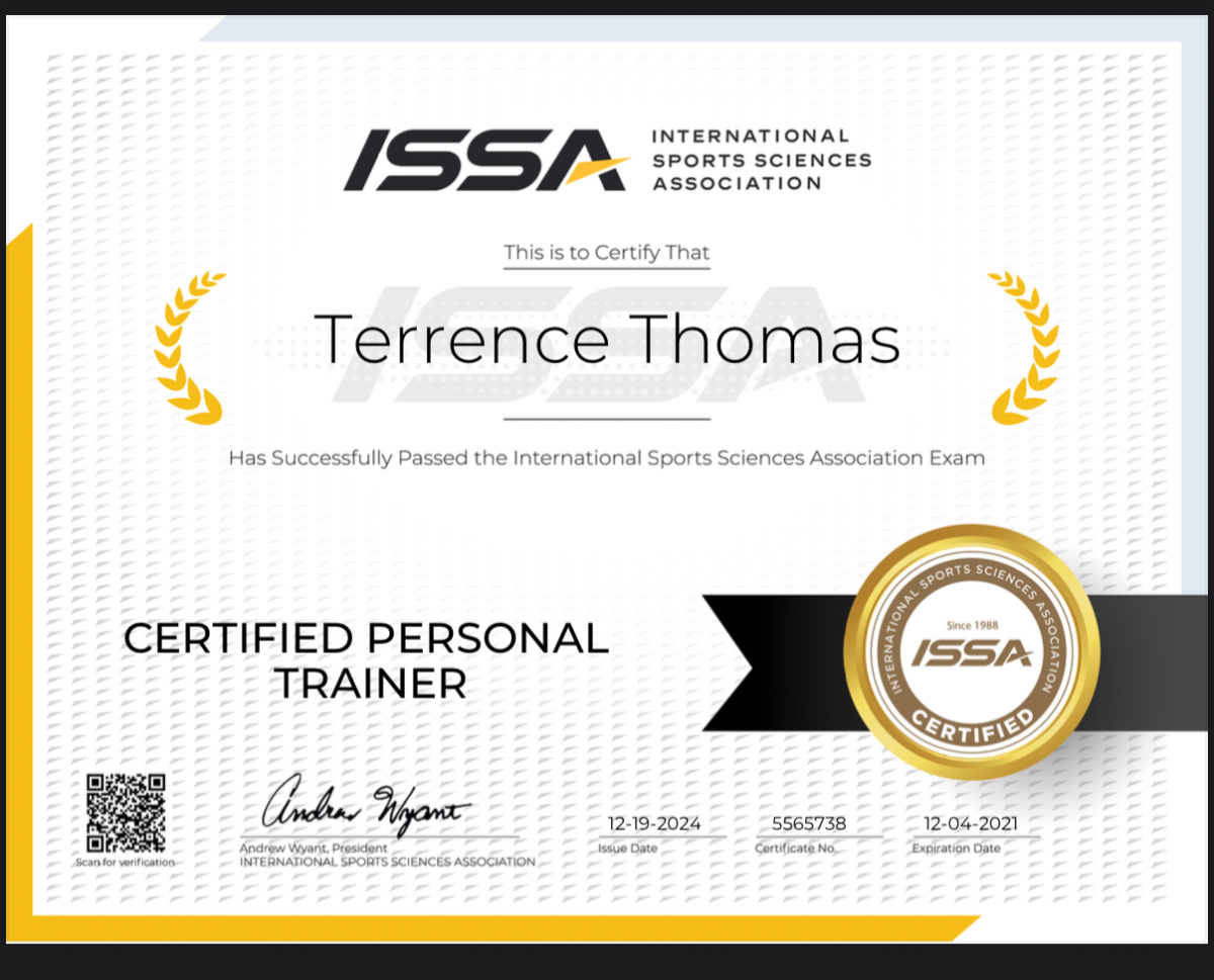ISSA Certified Personal Trainer - Terrence Thomas