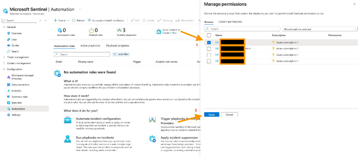 Microsoft Sentinel Automation sayfası - ikinci görünüm