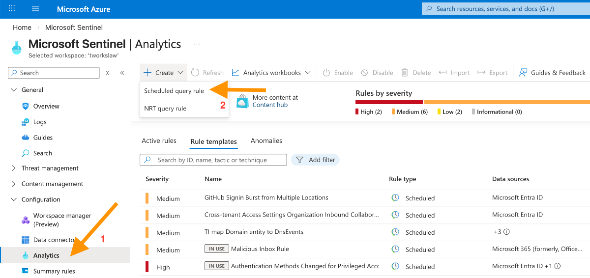 Microsoft Sentinel Analytics - Scheduled query rule oluşturma