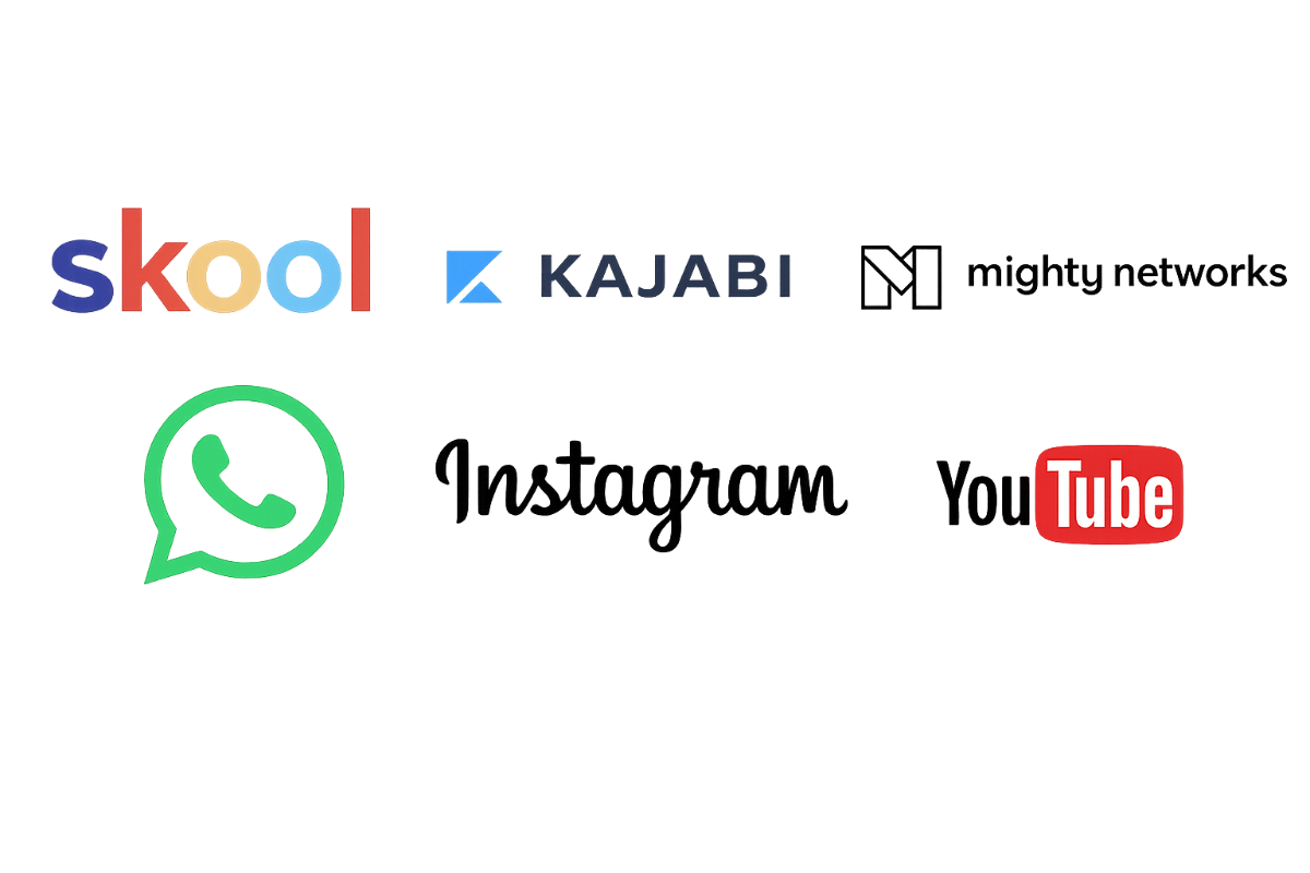 LMS Platforms - Skool, Kajabi, Mighty Networks, WhatsApp, Instagram, YouTube