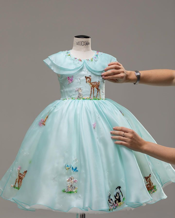 The Enchanted Forest Princess Dress: Hand-Beaded Deer & Rabbit Motif