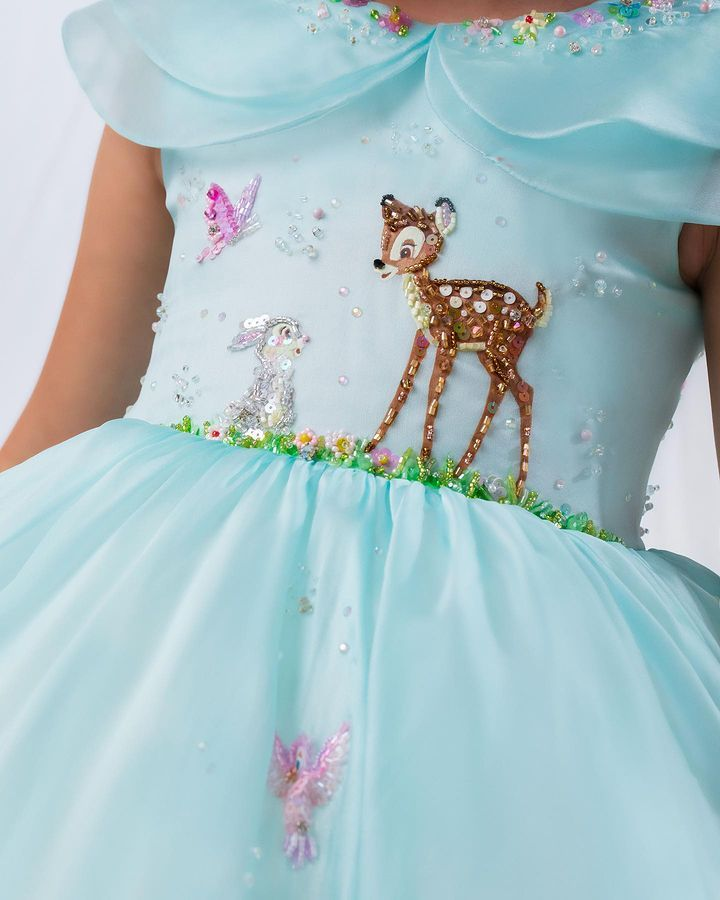 The Enchanted Forest Princess Dress: Hand-Beaded Deer & Rabbit Motif thumbnail 2