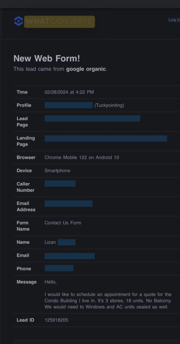 Lead notification from organic search