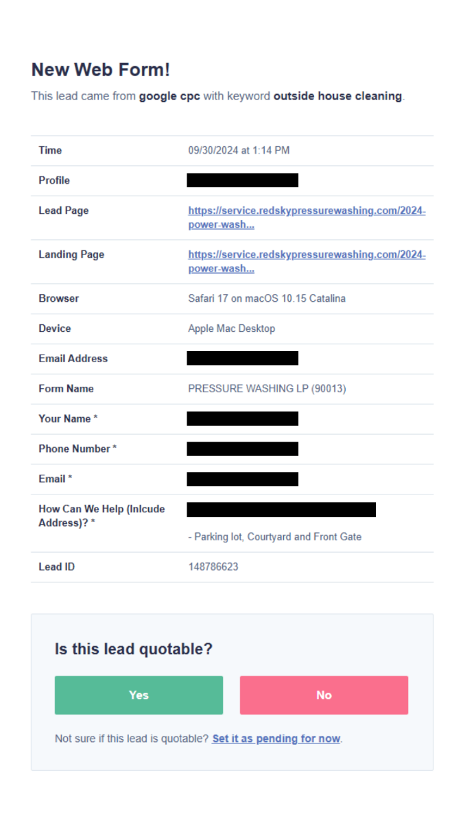 Lead qualification process showing detailed prospect information