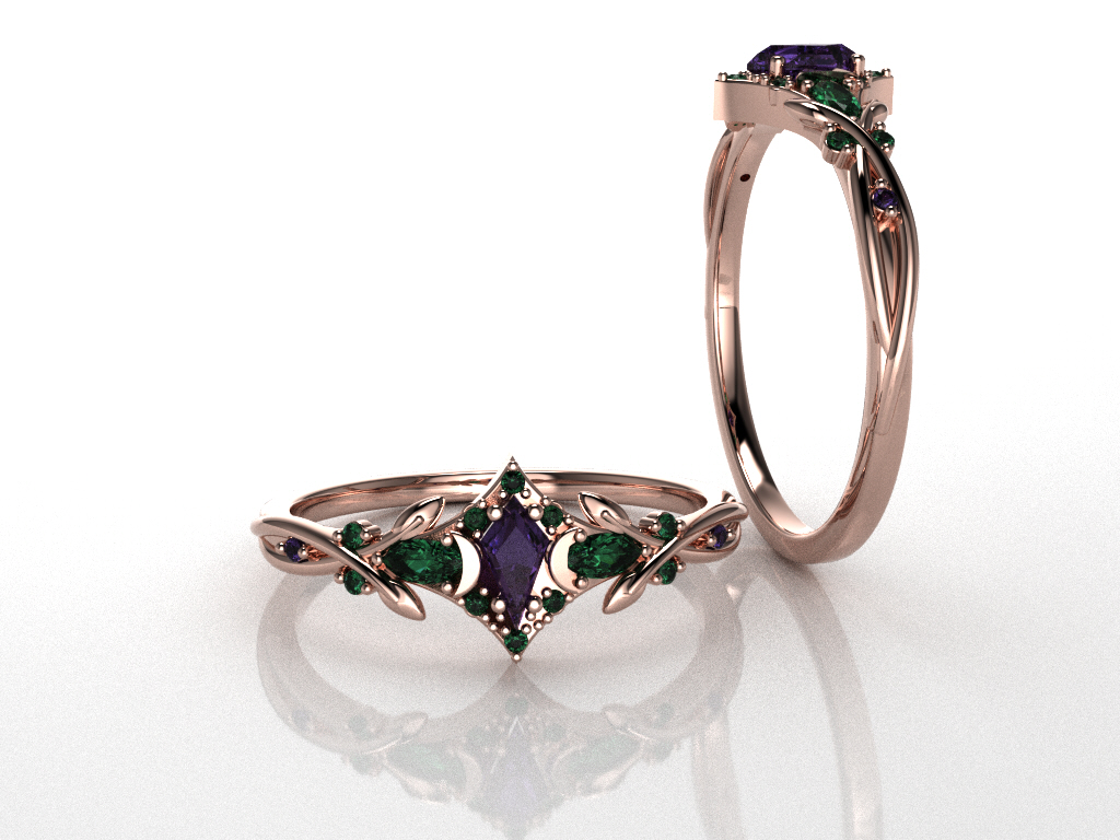Rose gold emerald gemstone ring, custom jewelry design by Q Jewelers San Antonio TX