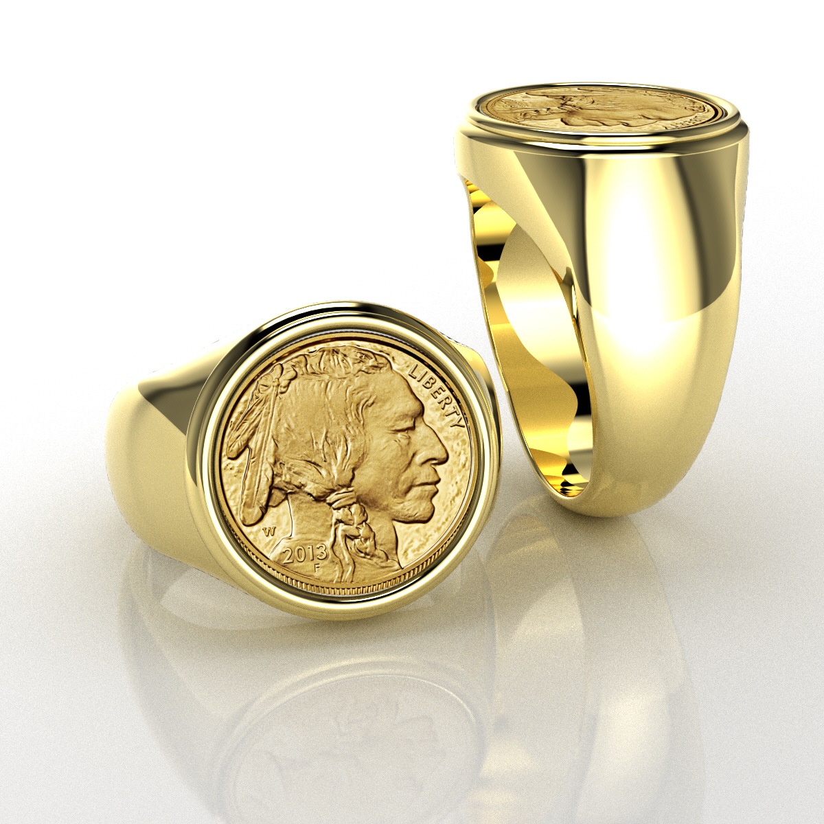Gold buffalo coin signet ring, unique custom jewelry piece by Q Jewelers San Antonio