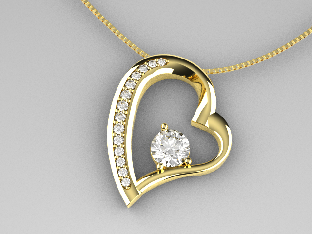 Gold heart diamond pendant necklace, custom fine jewelry crafted in San Antonio TX