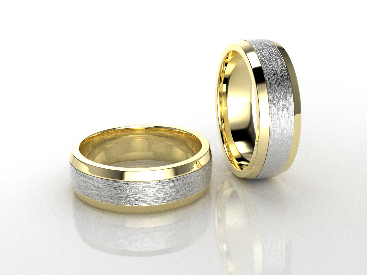 Two-tone gold and silver textured wedding bands, custom wedding jewelry San Antonio