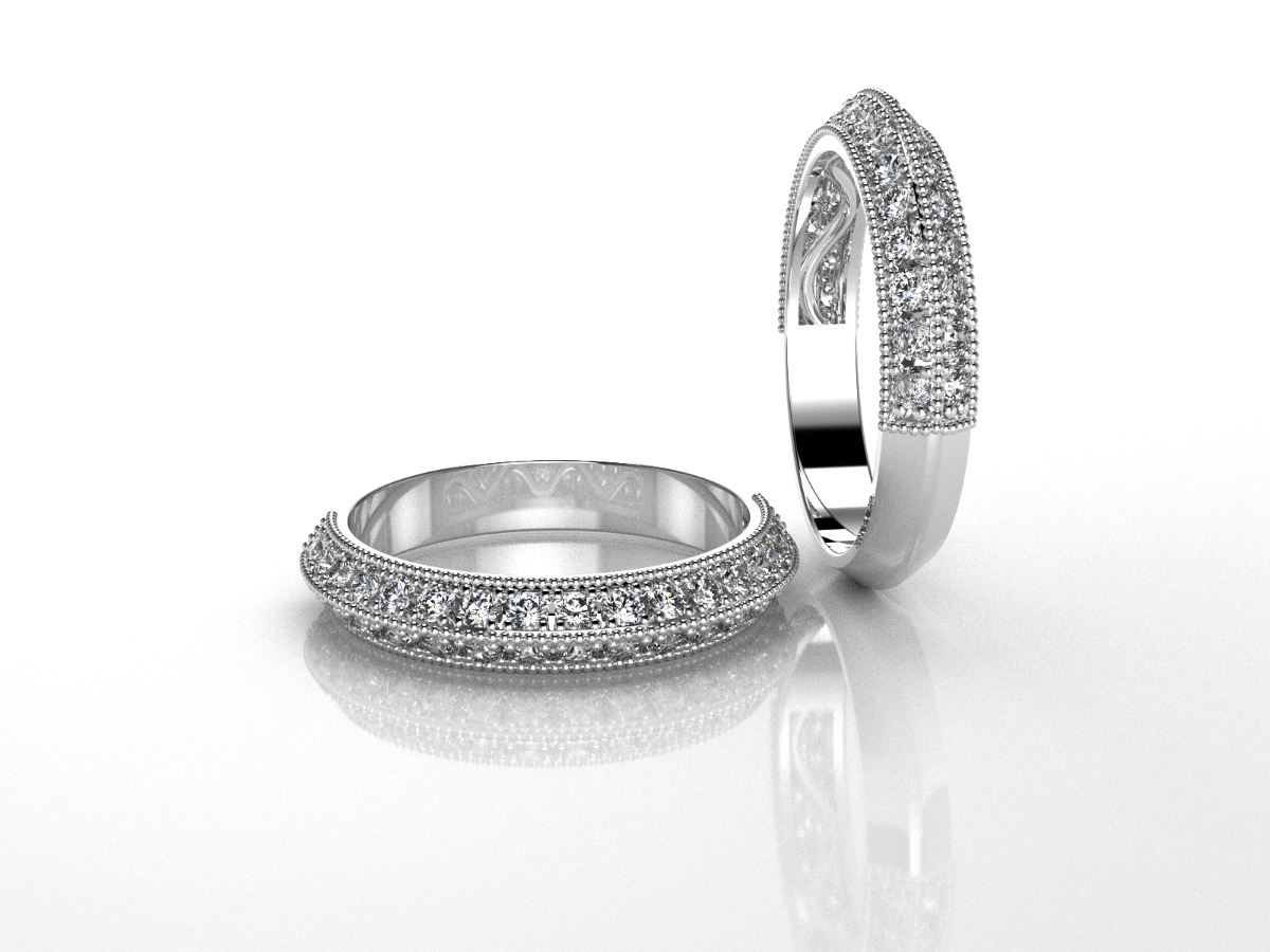 Platinum diamond wedding bands set, custom matching wedding jewelry by Q Jewelers San Antonio