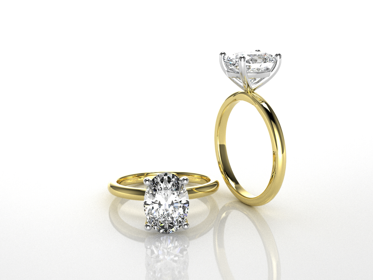 Two-tone gold and platinum oval diamond solitaire ring, custom jewelry San Antonio TX