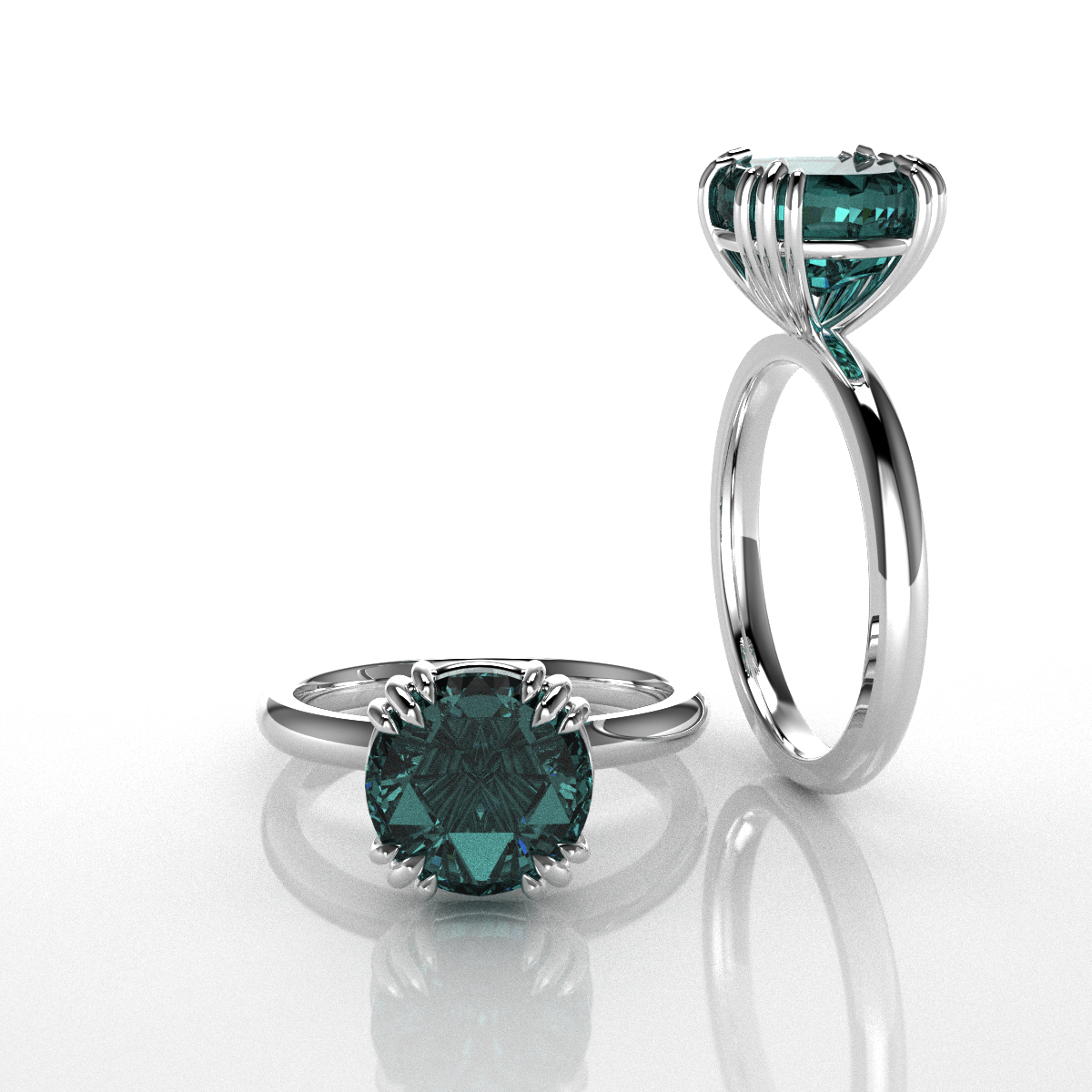 Platinum teal gemstone solitaire ring, custom bespoke jewelry design San Antonio