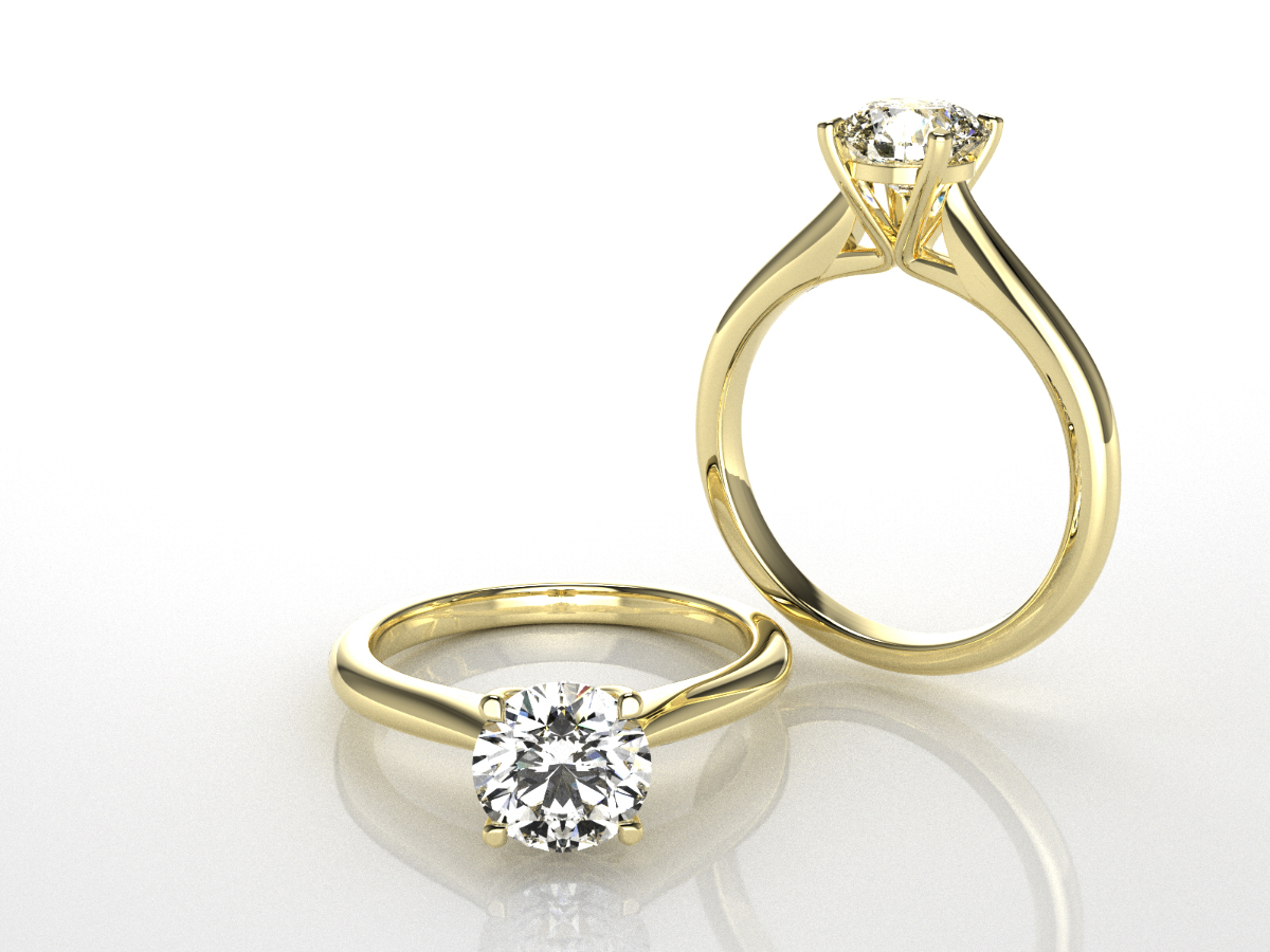 Custom gold diamond solitaire engagement ring designed and crafted in San Antonio