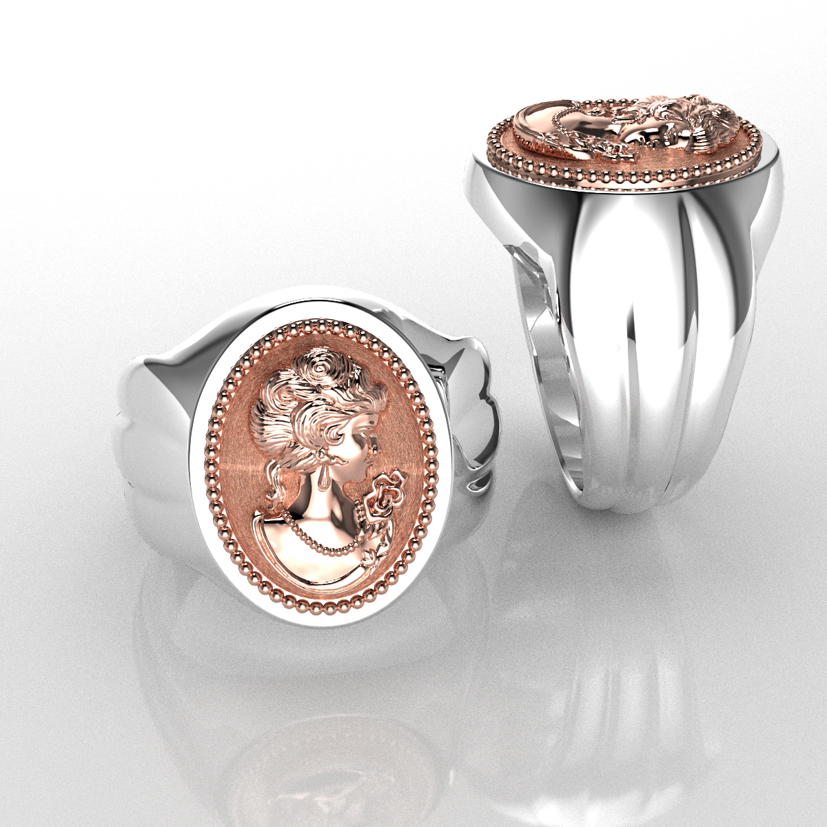 Rose gold cameo signet ring, unique custom jewelry piece by Q Jewelers San Antonio