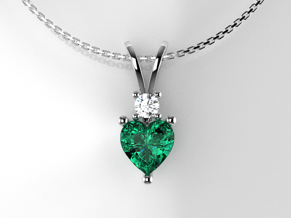 Emerald heart diamond pendant necklace, custom fine jewelry design San Antonio