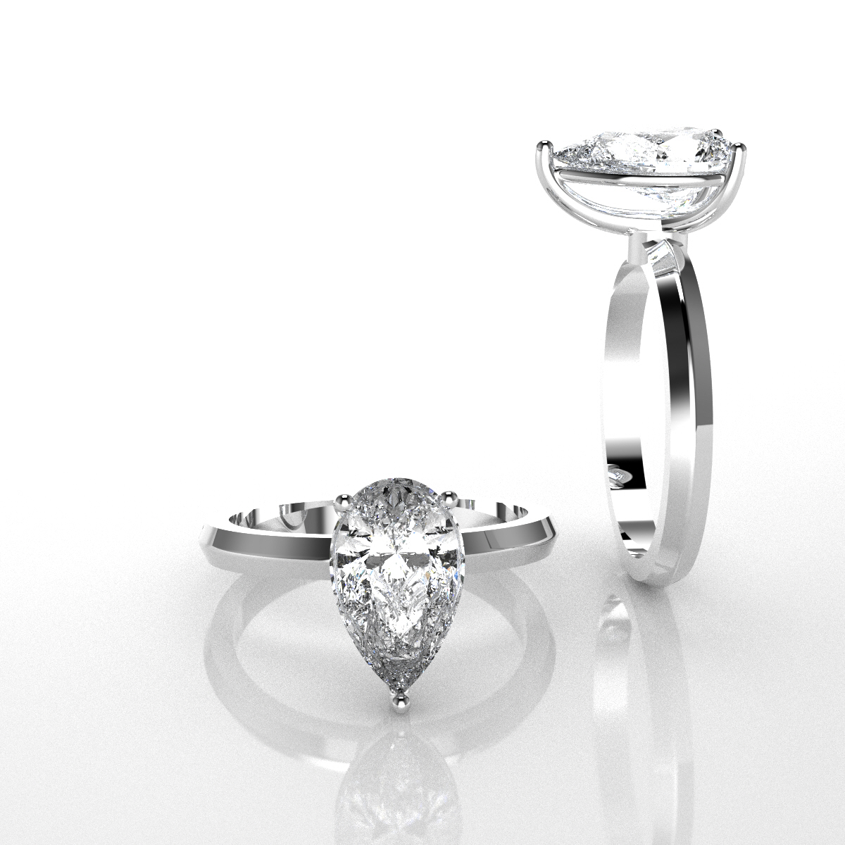 Platinum pear diamond solitaire engagement ring, handcrafted custom jewelry San Antonio TX