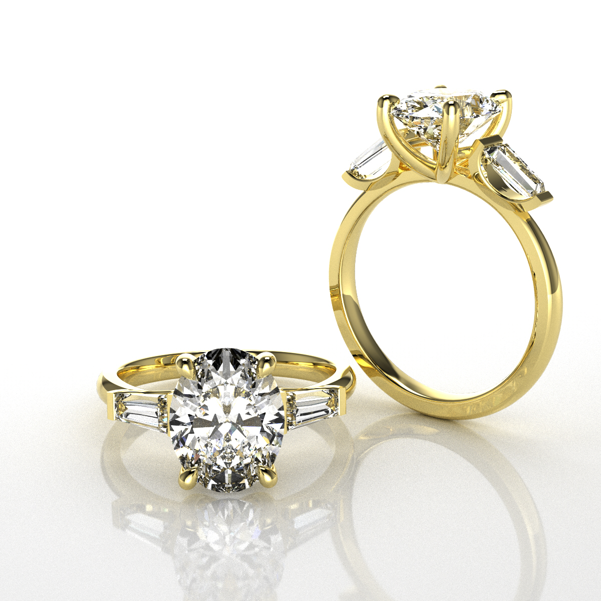 Gold oval diamond engagement ring, custom designed and crafted at Q Jewelers San Antonio