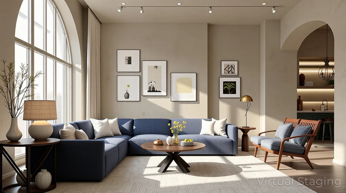 After virtual staging - furnished living room