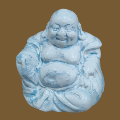 Boudha Rieur – 7,5 x 7,5 x 7 cm – L'Atelier d'Agnès Boudha Rieur – sculpture plâtre patiné artisanale par Agnès Bressand