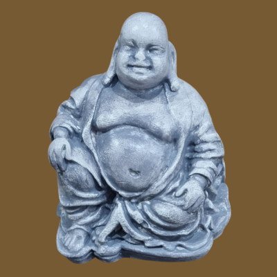 Boudha Jovial – 9 x 11 x 7 cm – L'Atelier d'Agnès Boudha Jovial – sculpture plâtre patiné artisanale par Agnès Bressand