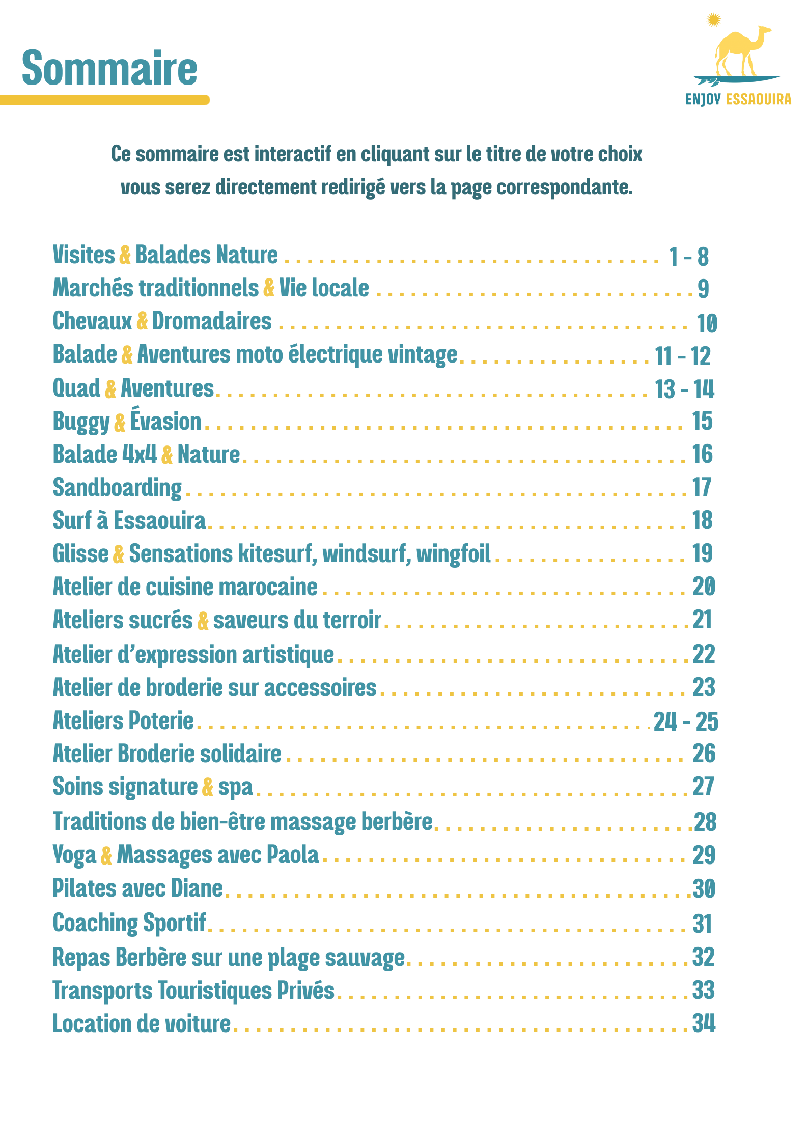 Sommaire du catalogue français Enjoy Essaouira