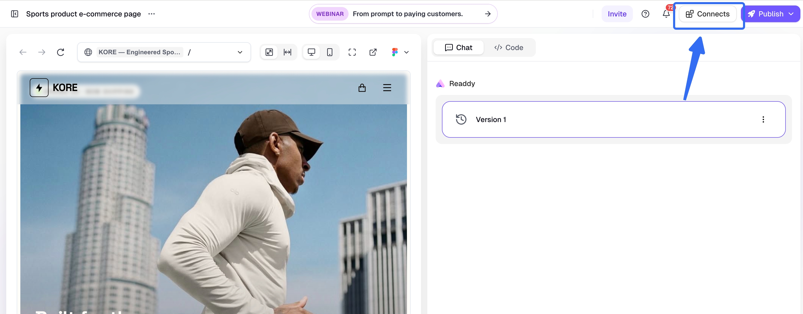 Click "Connects" in the top navigation bar