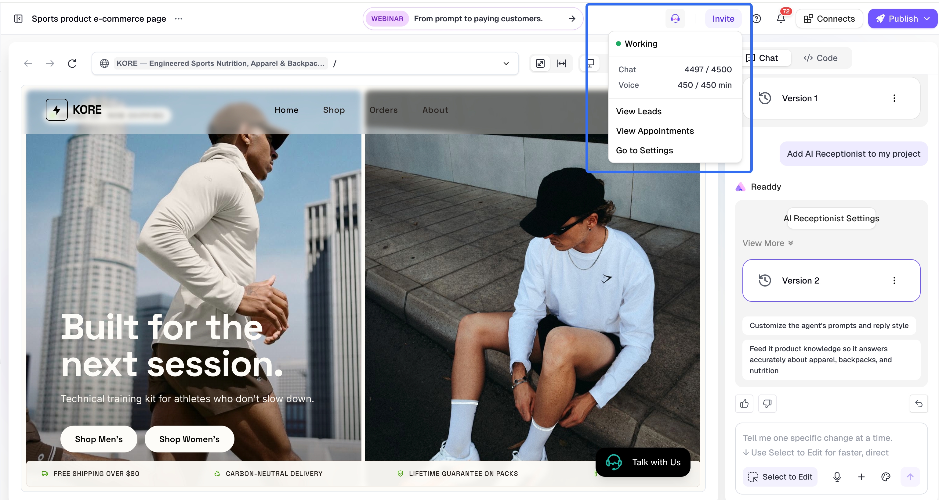 View AI Receptionist connection status and usage